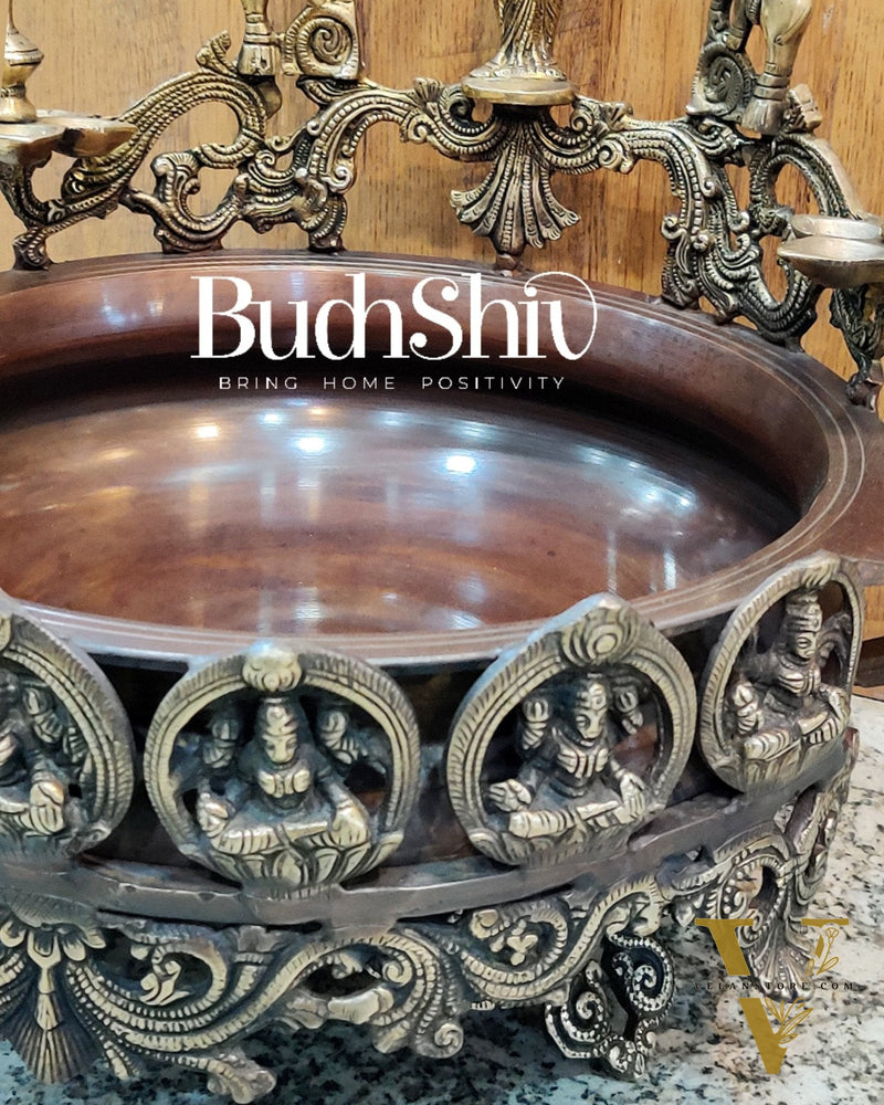 Ashtalakshmi Brass Urli with Diyas (Copper Wash)