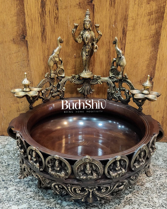Ashtalakshmi Brass Urli with Diyas (Copper Wash)