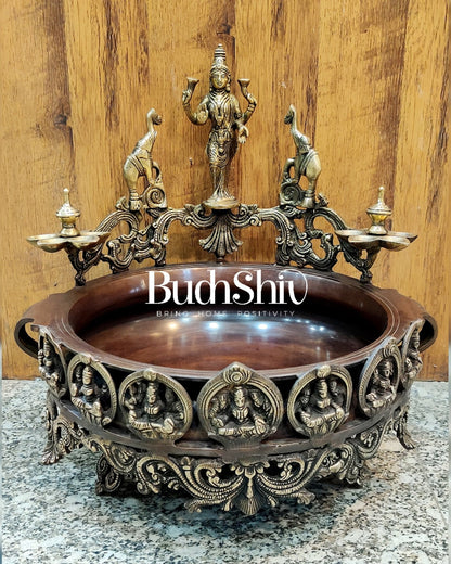 Ashtalakshmi Brass Urli with Diyas (Copper Wash)