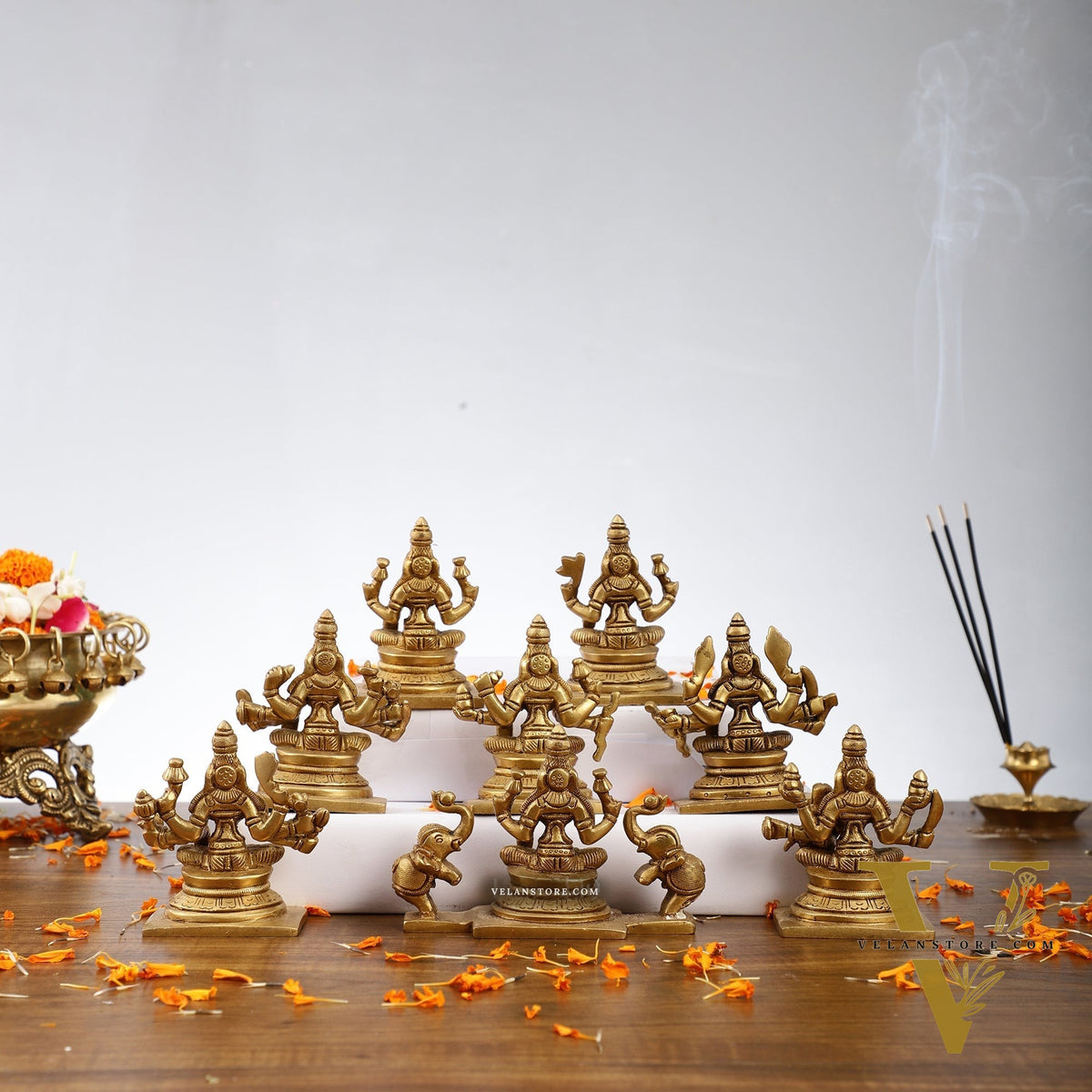 Ashtalakshmi Superfine Brass Idols - 3.5 Inches | BudhShiv