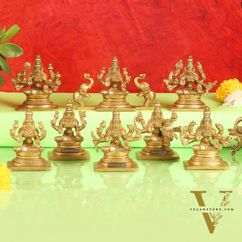 Ashtalakshmi Superfine Brass Idols - 3.5 Inches | BudhShiv