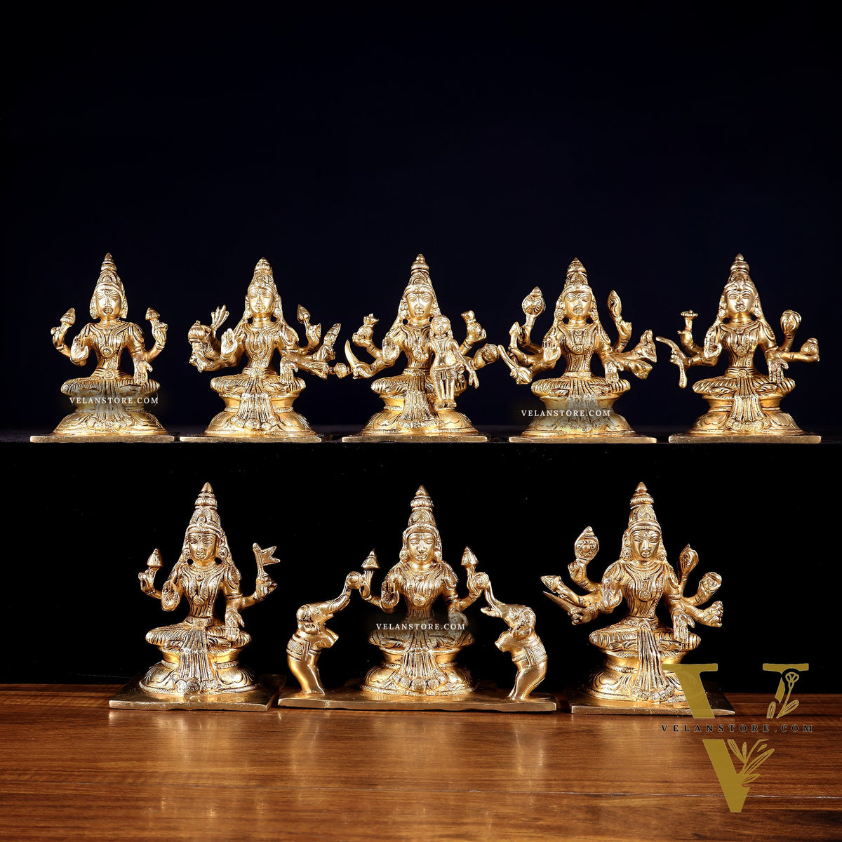 Ashtalakshmi Superfine Brass Idols - 5 Inch enhanced carvings