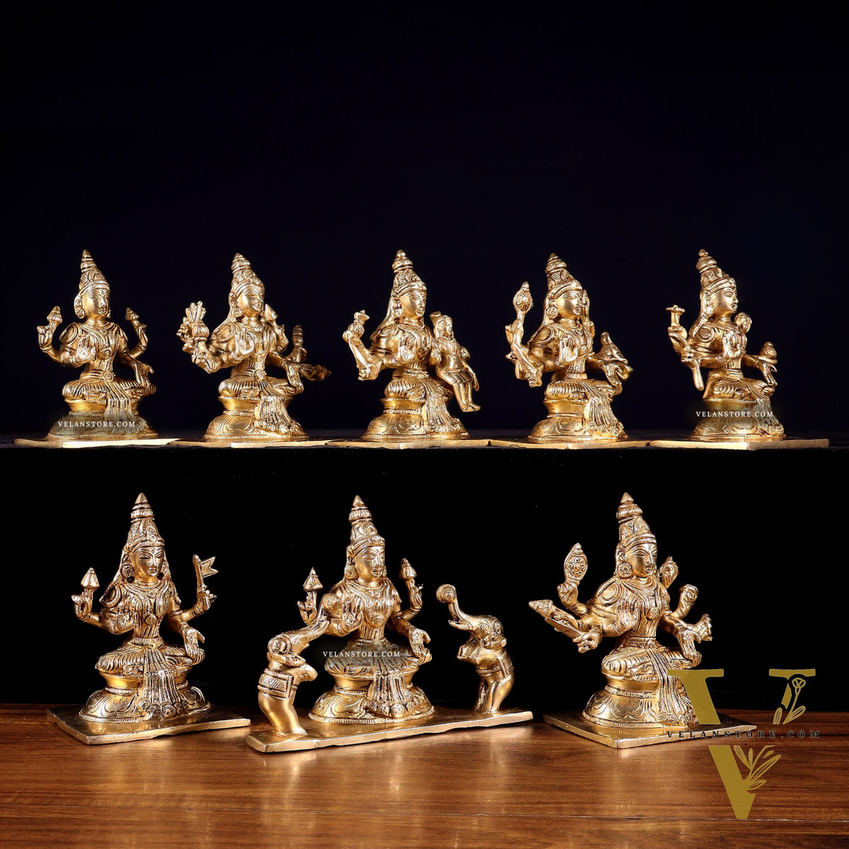 Ashtalakshmi Superfine Brass Idols - 5 Inch enhanced carvings