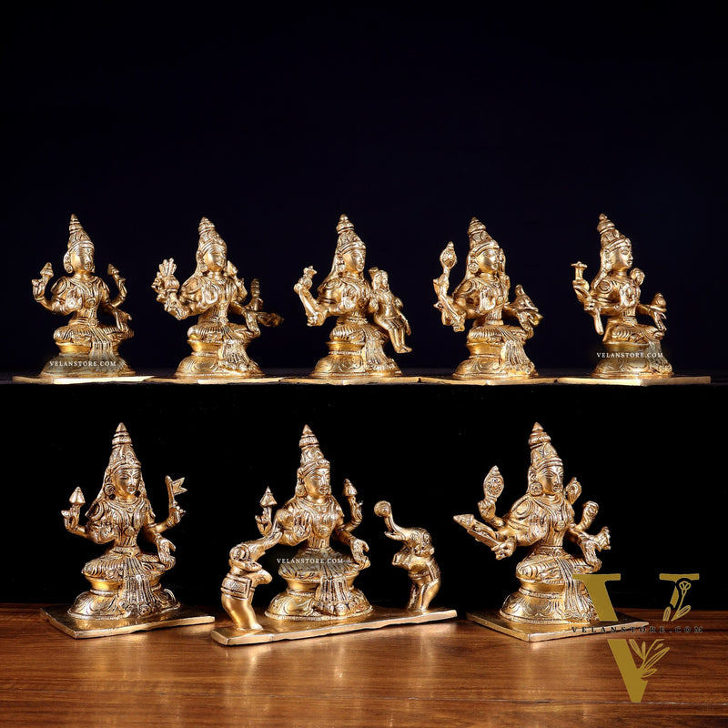 Ashtalakshmi Superfine Brass Idols - 5 Inch enhanced carvings