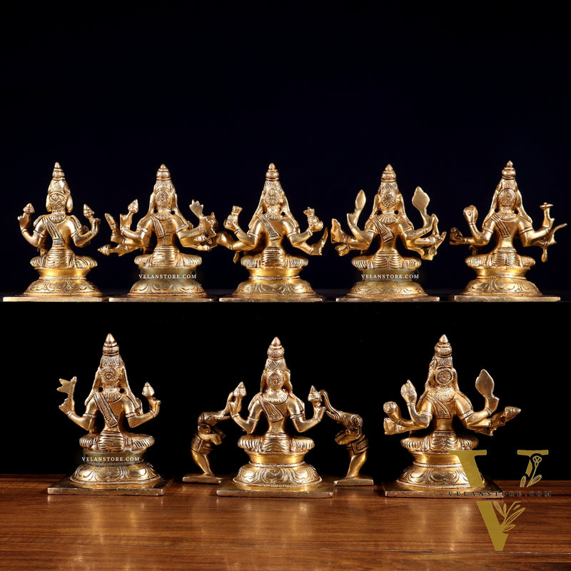 Ashtalakshmi Superfine Brass Idols - 5 Inch enhanced carvings