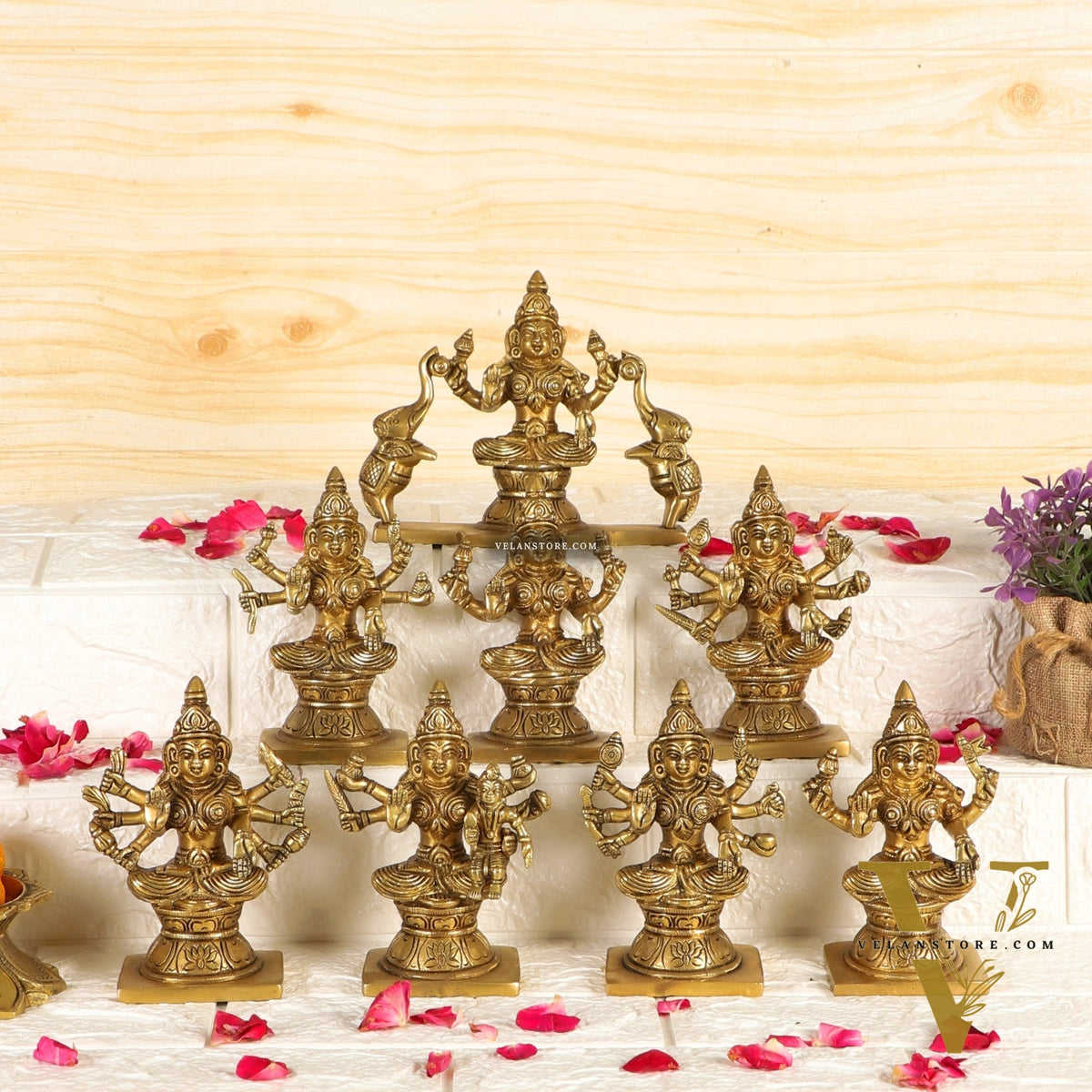 Ashtalakshmi Superfine Brass Idols - 5 Inches Round Base | BudhShiv
