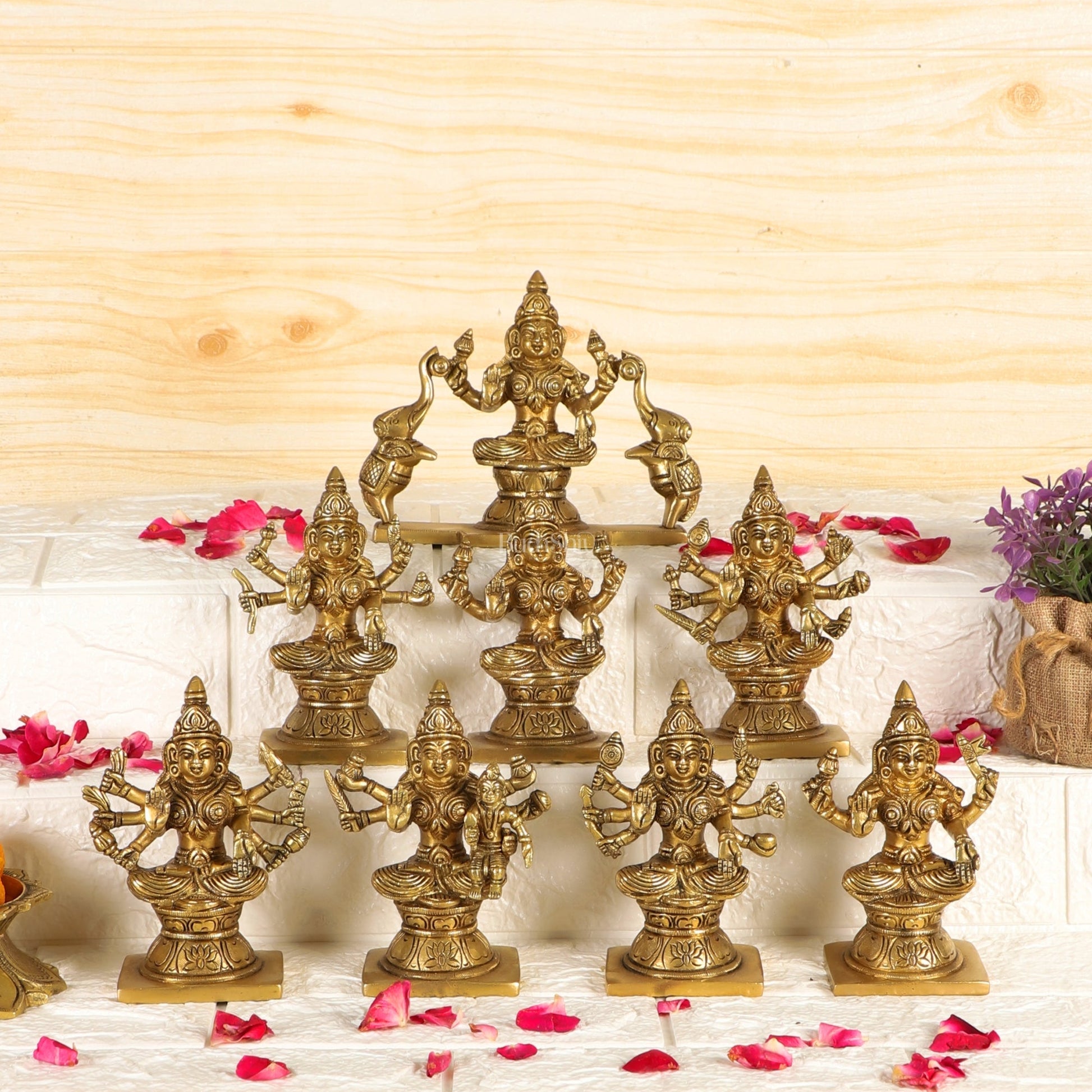 Ashtalakshmi Superfine Brass Idols - 5 Inches Round Base | BudhShiv