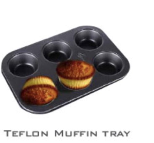 Reusable Non-Stick Carbon Steel Biscuit, Brownie, Dessert,Mini loaf, Cupcake Muffin Mould Tray pan for Microwave Oven for Home Baking Tools(Black/1 pcs) (6 Cavity Small)