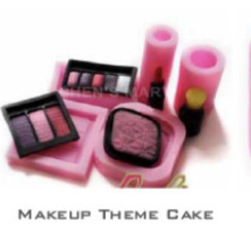 3D mini Makeup Tools Loose Powder Eye Shadow silicone mould embossing cake Fondant imprint gum paste mold for Sugar paste fashion cupcake decorating topper decoration sugarcraft set of 3-3