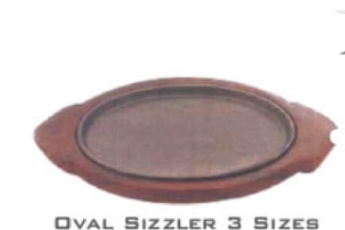 Wooden cast Iron Sizzler Plate/Tray with Wooden Base Oval Shape Plate and Modern Design-1