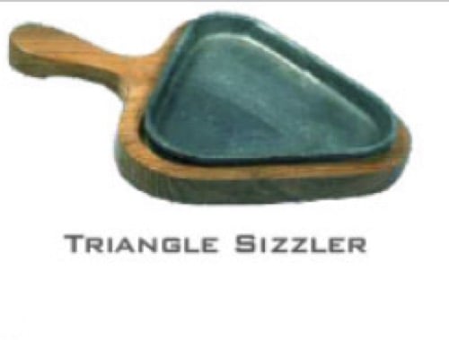 Engarc Triangular Sizzler Plate and Wooden Base With Handle ( 13" X 9" ) Triangular Sizzler Plate and Wooden Base With Handle ( 13" X 9" ) Tray Serving Set  (Pack of 1)