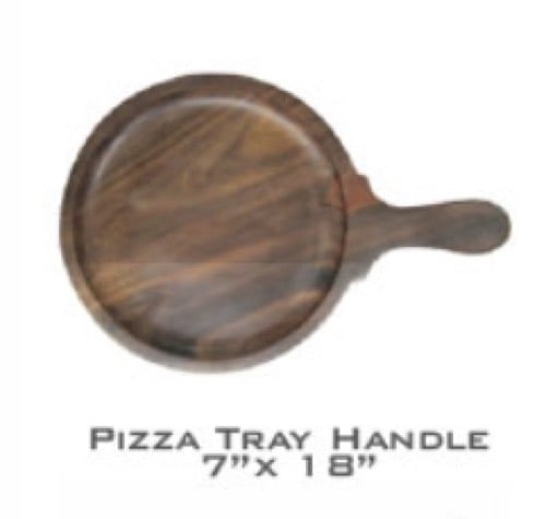Handicraft Wooden 8 Inch Pizza Plate/Board / Racket Round Pizza Tray  (Microwave Safe)