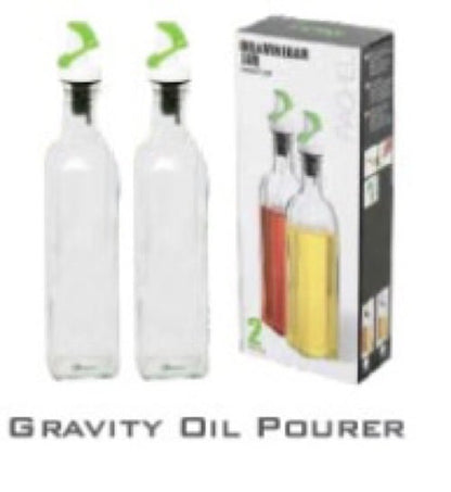 Incrizma Oil and Vinegar Dispenser Salad Dressing Cruet Glass Bottle 2 Piece Set - With Lever Release Pourer 500 ml