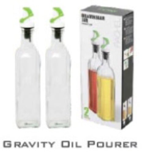 Incrizma Oil and Vinegar Dispenser Salad Dressing Cruet Glass Bottle 2 Piece Set - With Lever Release Pourer 500 ml-1