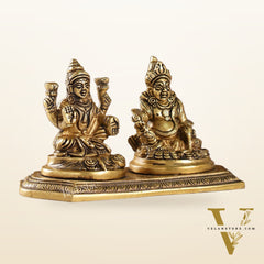 Auspicious Brass Lord Kubera and Goddess Lakshmi Idol, 4"