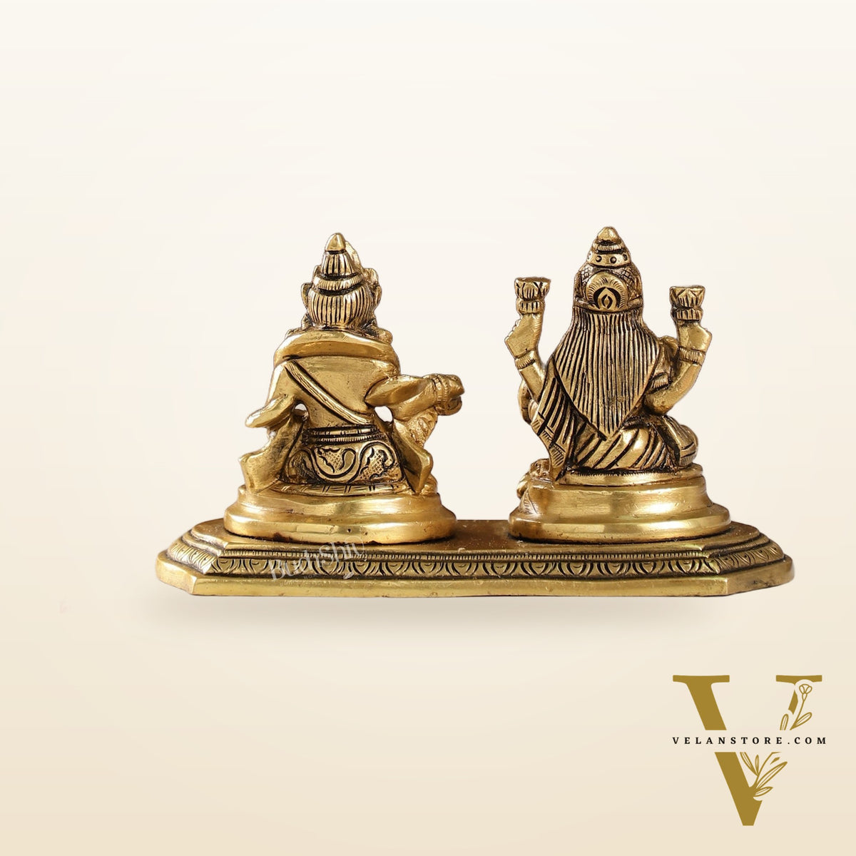 Auspicious Brass Lord Kubera and Goddess Lakshmi Idol, 4"