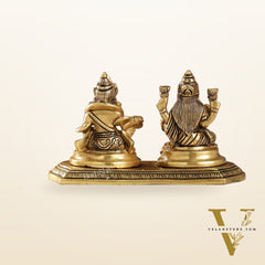 Auspicious Brass Lord Kubera and Goddess Lakshmi Idol, 4"