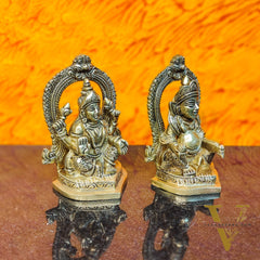 Auspicious Brass Lord Kubera and Goddess Lakshmi Idol, 4.5" Height