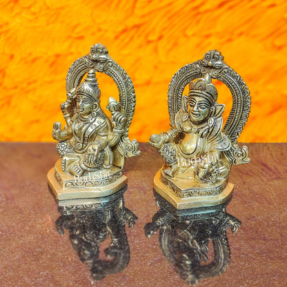 Auspicious Brass Lord Kubera and Goddess Lakshmi Idol, 4.5" Height