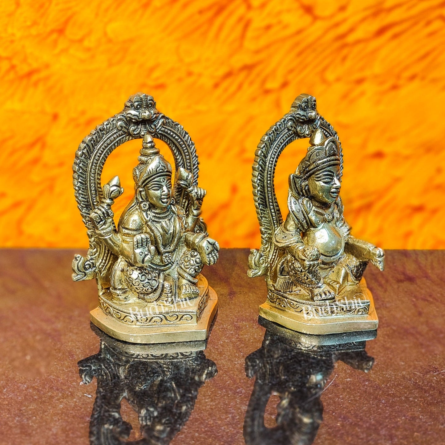 Auspicious Brass Lord Kubera and Goddess Lakshmi Idol, 4.5" Height