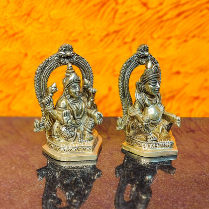 Auspicious Brass Lord Kubera and Goddess Lakshmi Idol, 4.5" Height