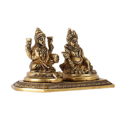 Auspicious Brass Lord Kubera and Goddess Lakshmi Idol, 4"