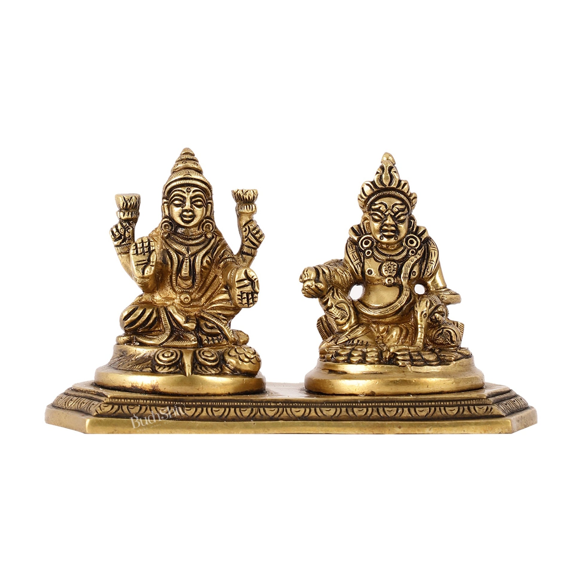 Auspicious Brass Lord Kubera and Goddess Lakshmi Idol, 4"