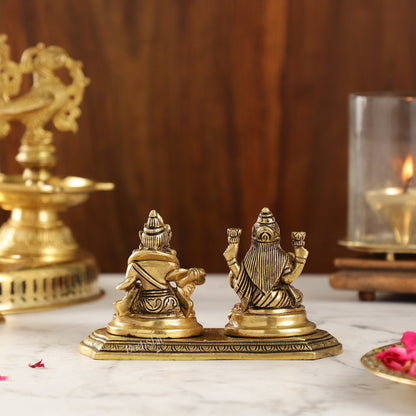Auspicious Brass Lord Kubera and Goddess Lakshmi Idol, 4"