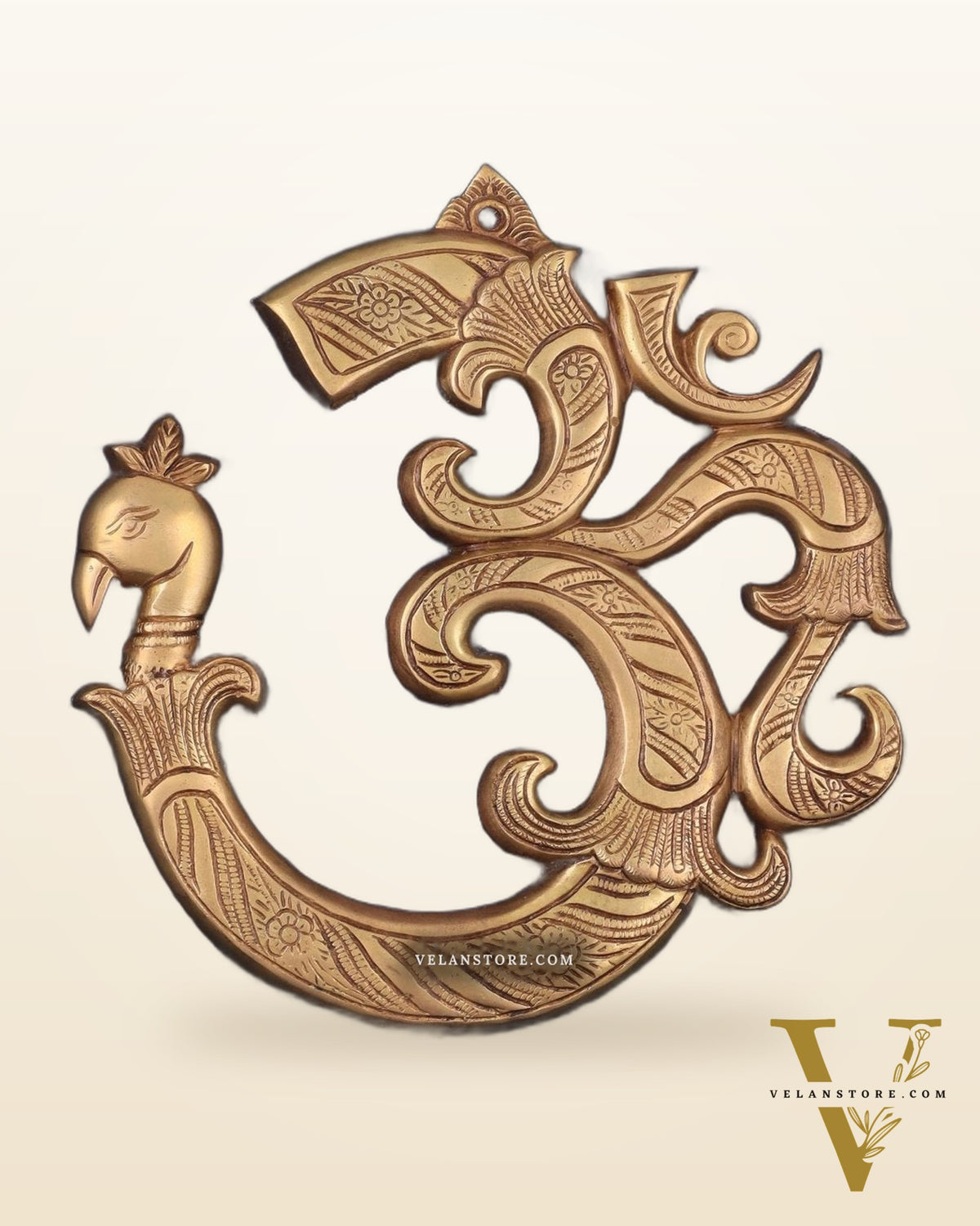 Auspicious brass Om Wall Hanging with Peacock Design - 12 Inches