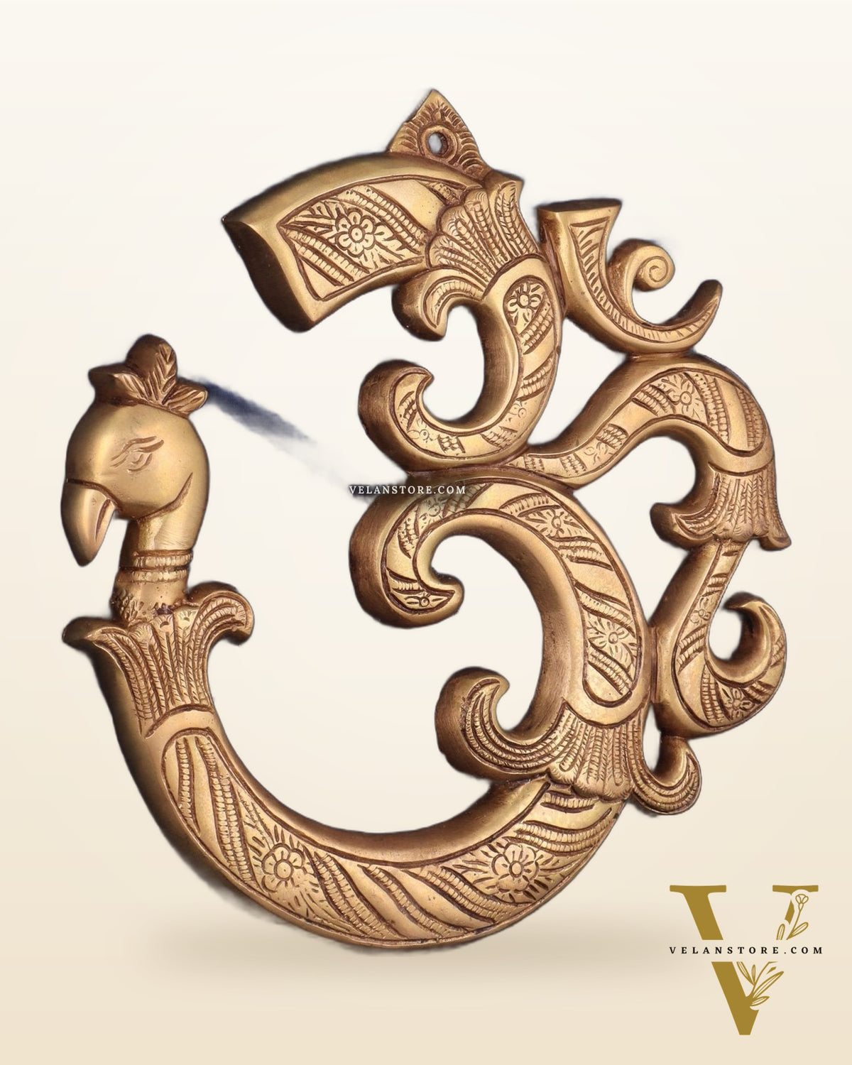 Auspicious brass Om Wall Hanging with Peacock Design - 12 Inches