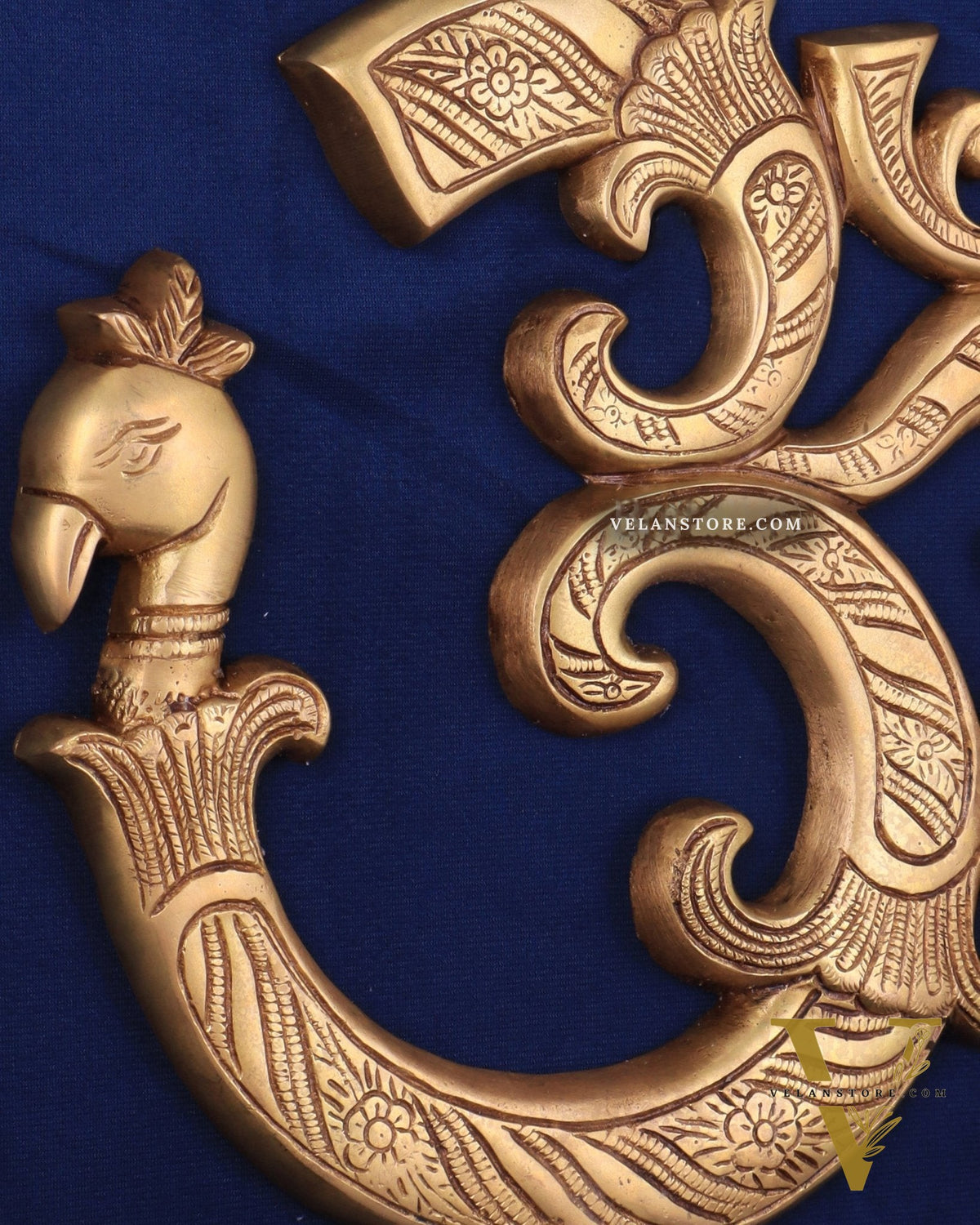 Auspicious brass Om Wall Hanging with Peacock Design - 12 Inches