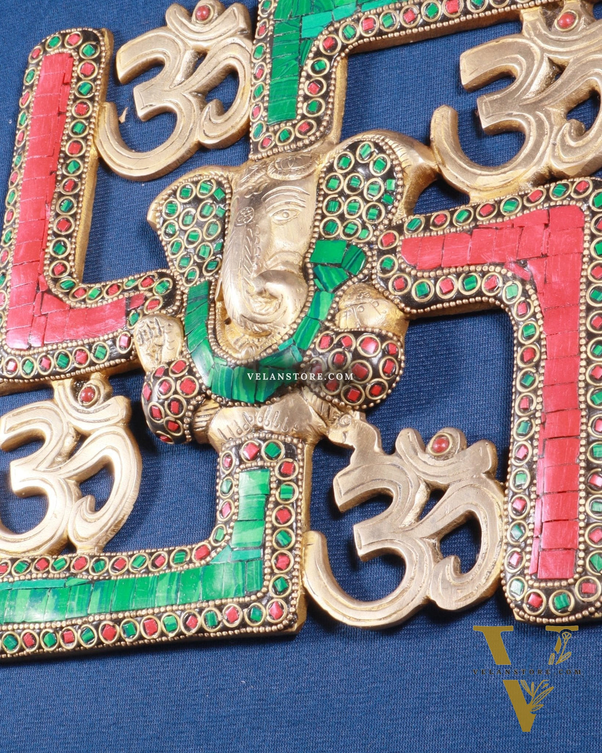 Auspicious Brass Swastik Wall Hanging with Lord Ganesha 8"