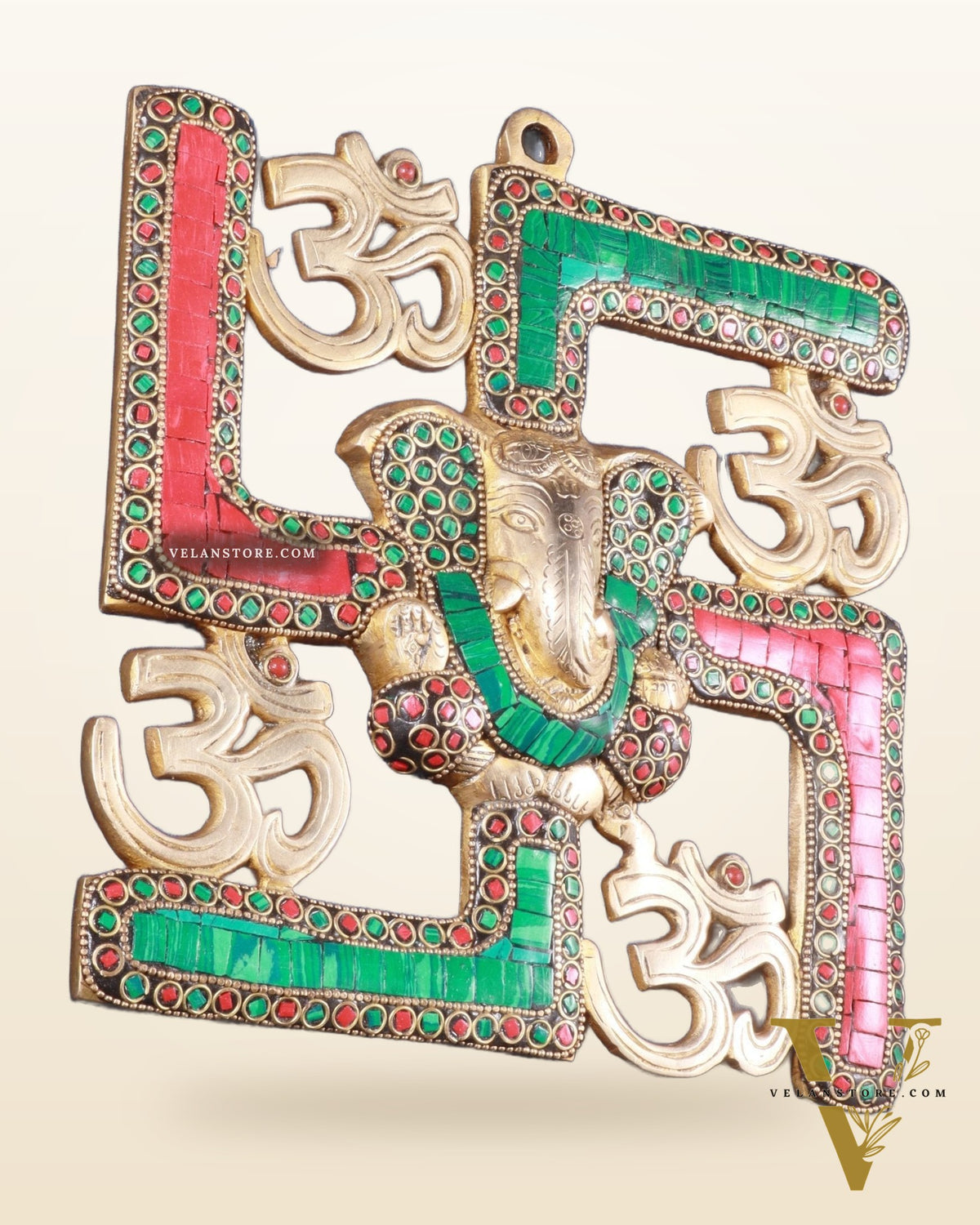 Auspicious Brass Swastik Wall Hanging with Lord Ganesha 8"