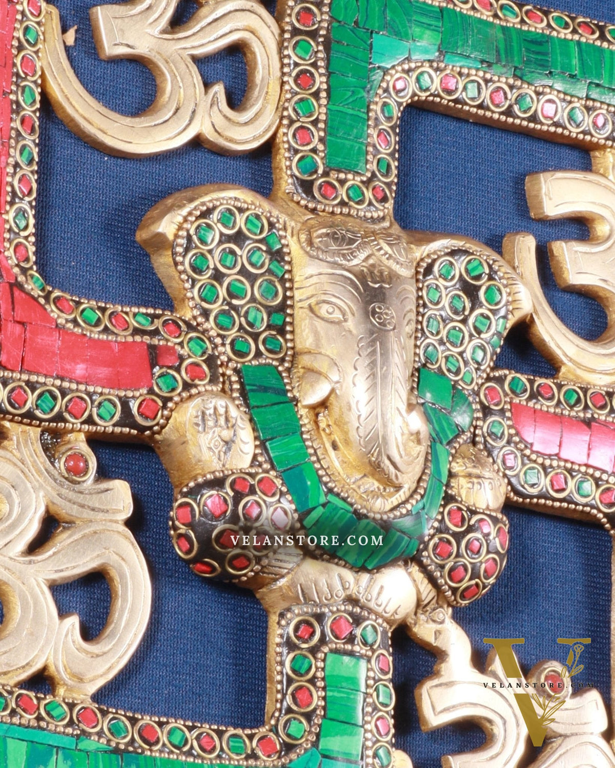 Auspicious Brass Swastik Wall Hanging with Lord Ganesha 8"