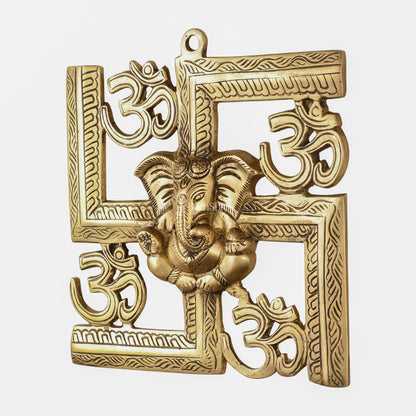 Auspicious Brass Swastik Wall Hanging with Lord Ganesha