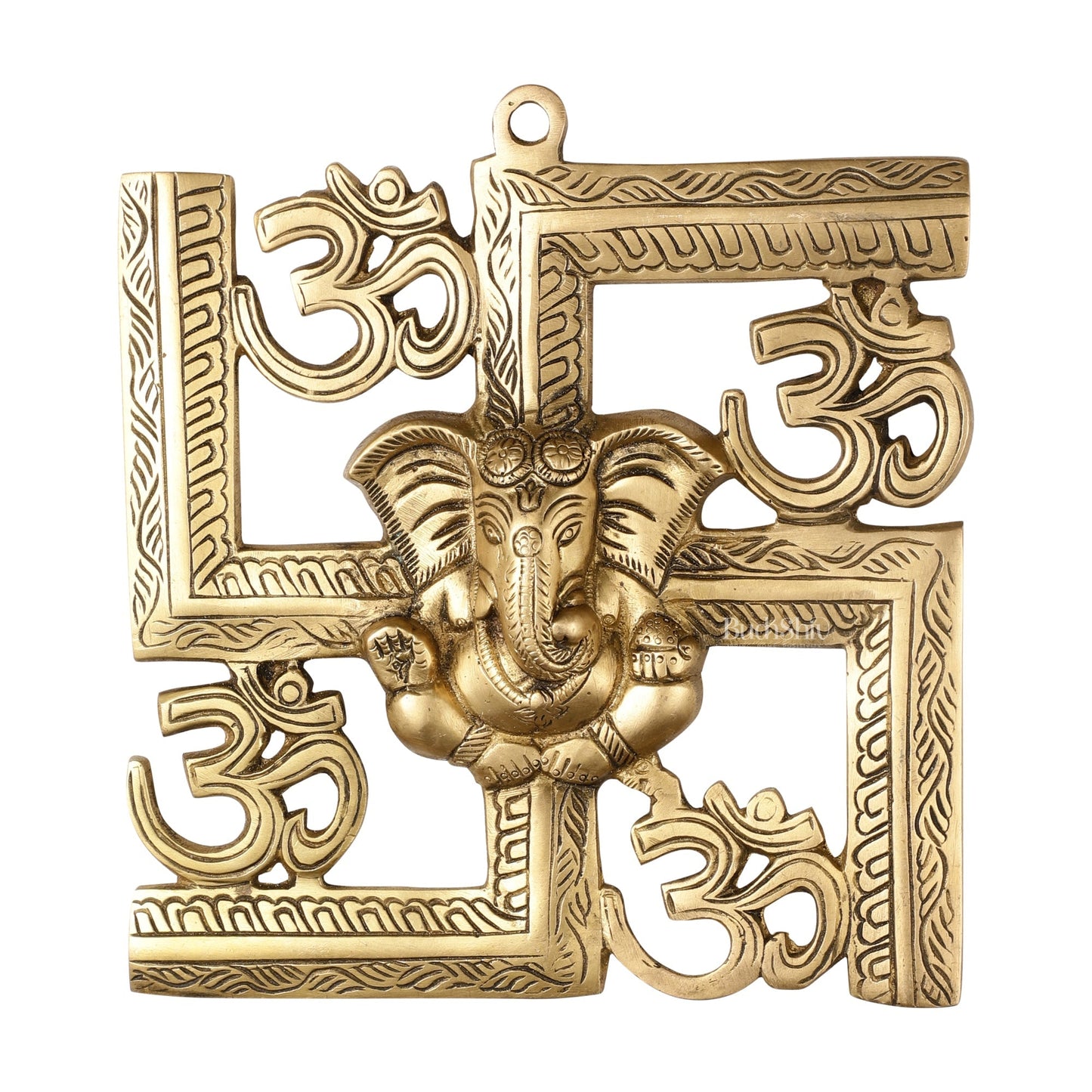 Auspicious Brass Swastik Wall Hanging with Lord Ganesha
