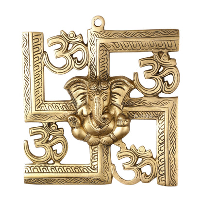 Auspicious Brass Swastik Wall Hanging with Lord Ganesha