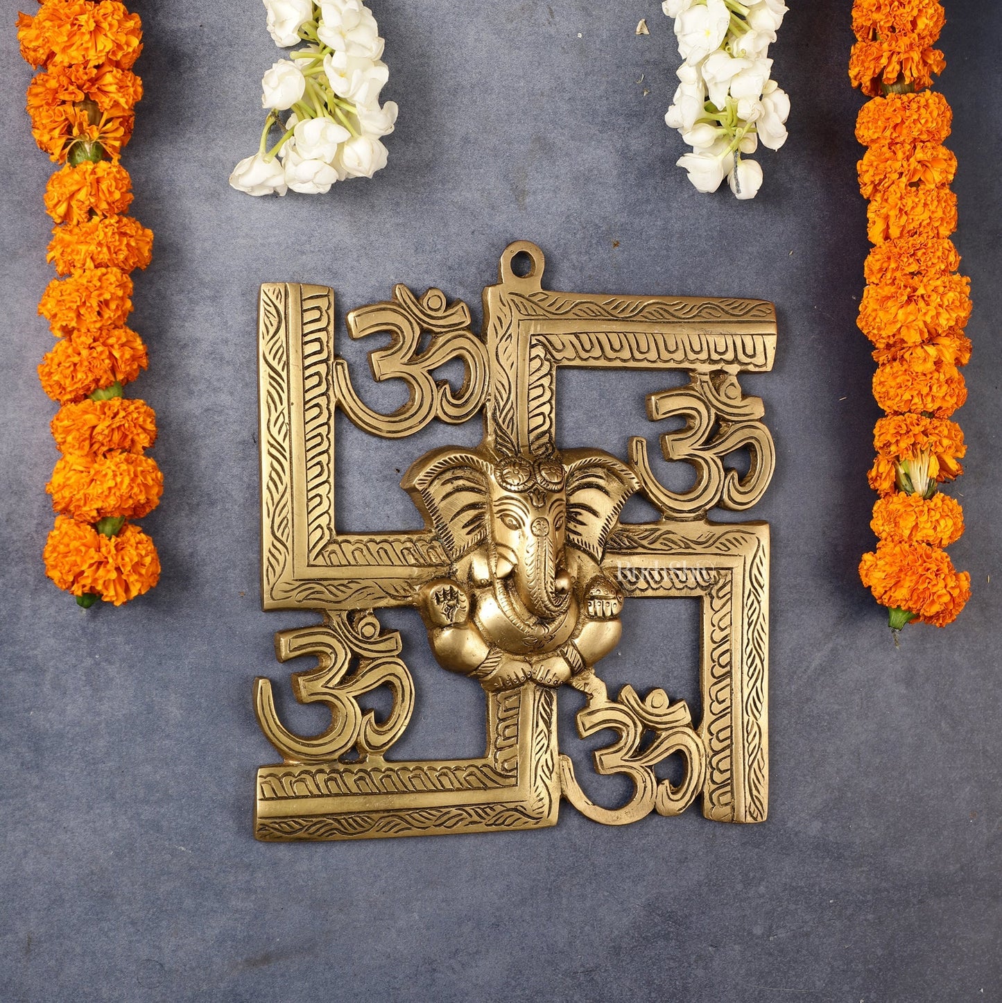 Auspicious Brass Swastik Wall Hanging with Lord Ganesha