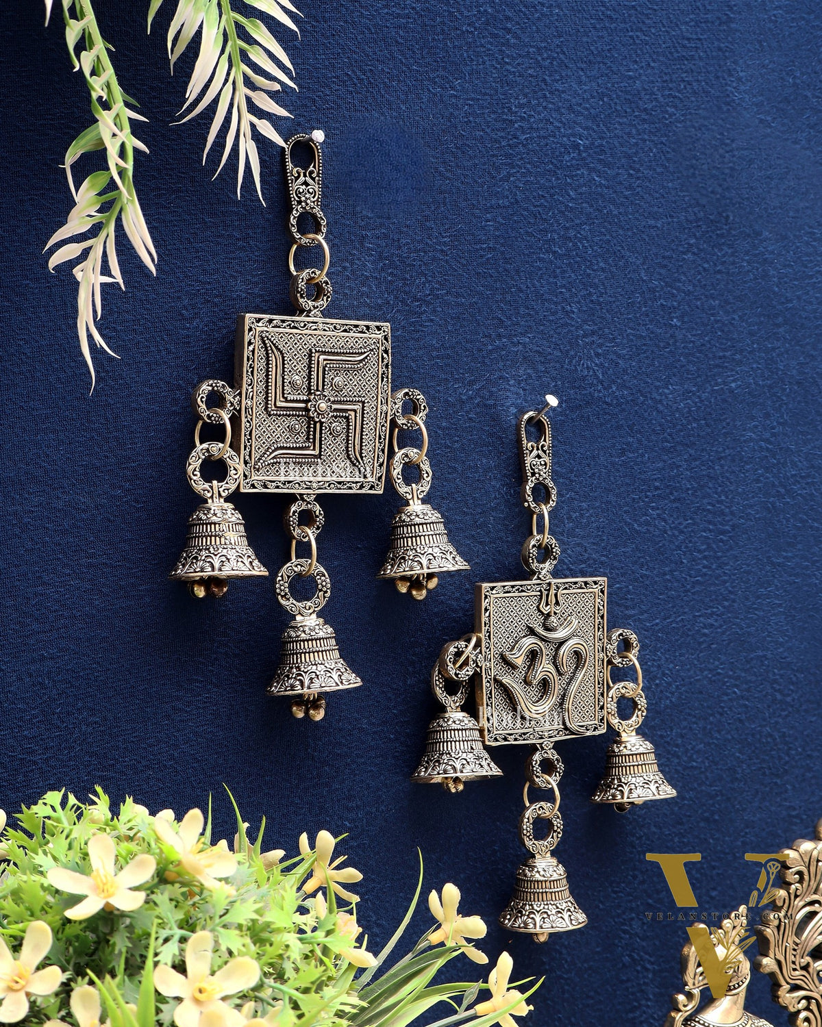 Auspicious Brass Wall Hanging Combo – Om & Swastik 6.5"