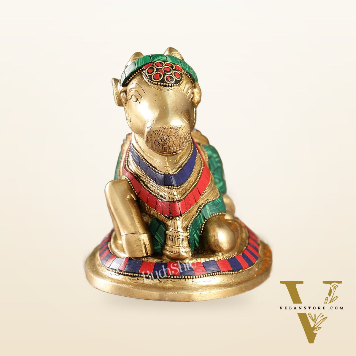 Auspicious Handcrafted Brass Nandi Statue Meenakari 8"