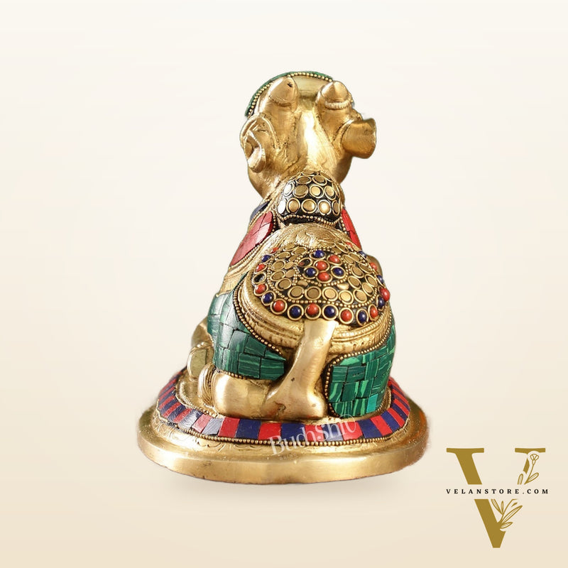 Auspicious Handcrafted Brass Nandi Statue Meenakari 8"