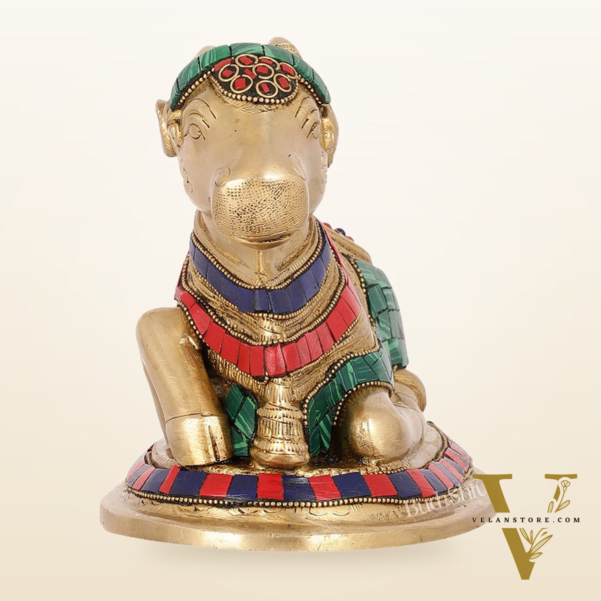Auspicious Handcrafted Brass Nandi Statue Meenakari 8"
