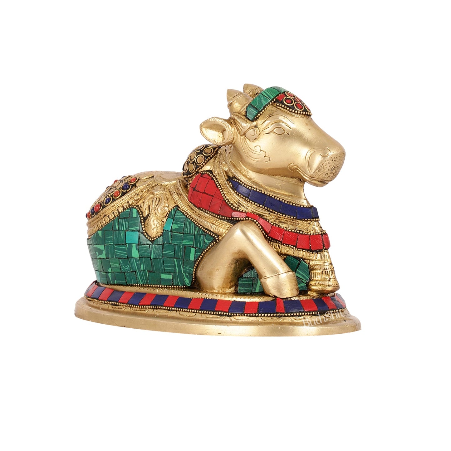 Auspicious Handcrafted Brass Nandi Statue Meenakari 8"