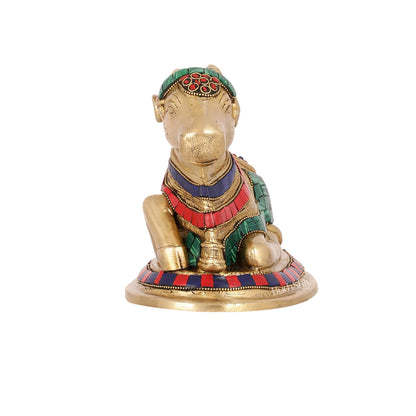 Auspicious Handcrafted Brass Nandi Statue Meenakari 8"