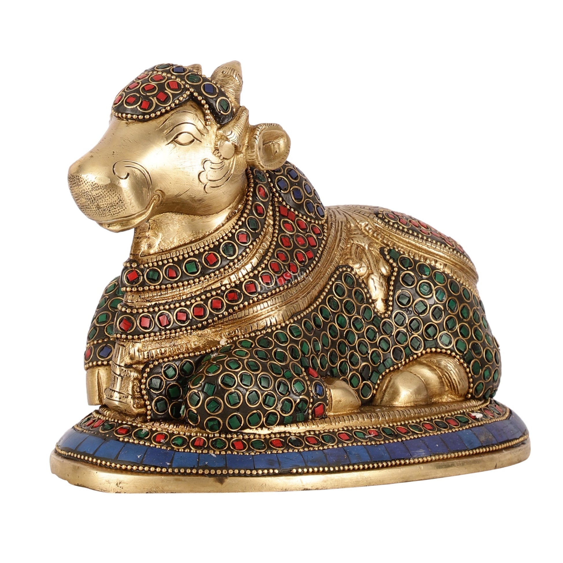 Auspicious Handcrafted Brass Nandi Statue Meenakari 8"