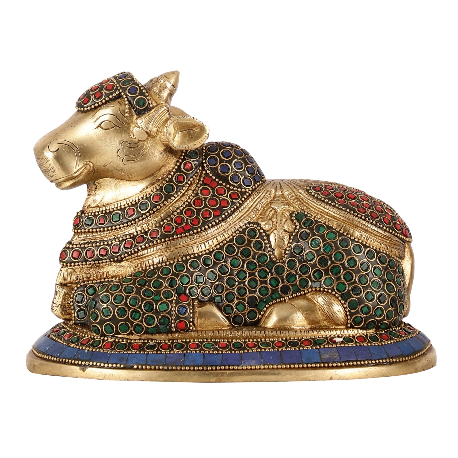 Auspicious Handcrafted Brass Nandi Statue Meenakari 8"