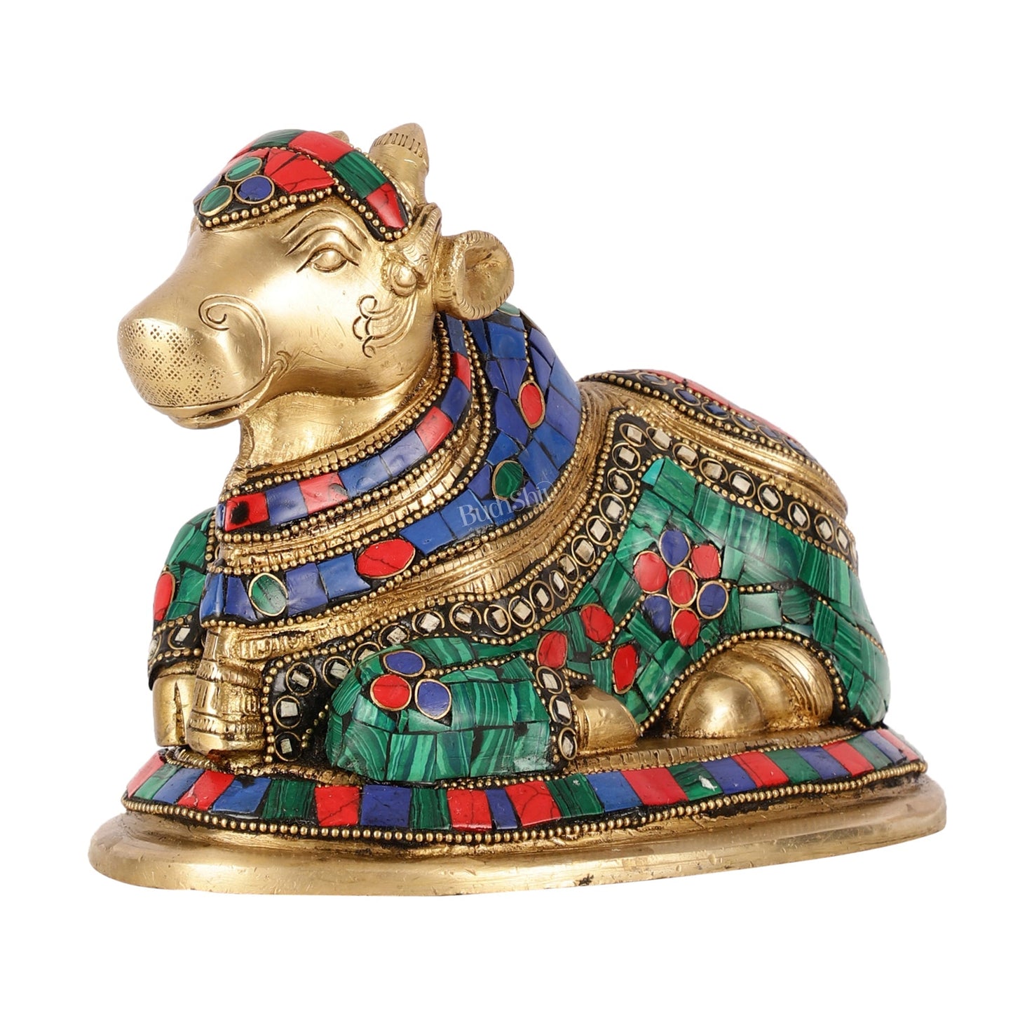 Auspicious Handcrafted Brass Nandi Statue Meenakari 8"