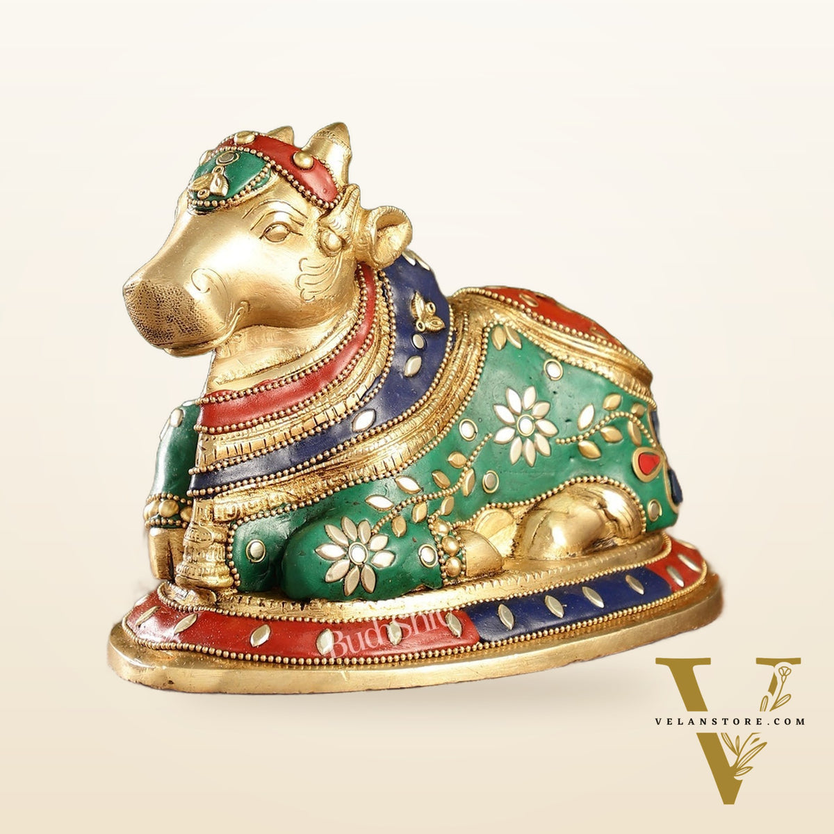 Auspicious Handcrafted Brass Nandi Statue unique 8"