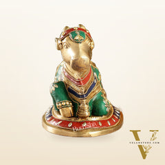 Auspicious Handcrafted Brass Nandi Statue unique 8"
