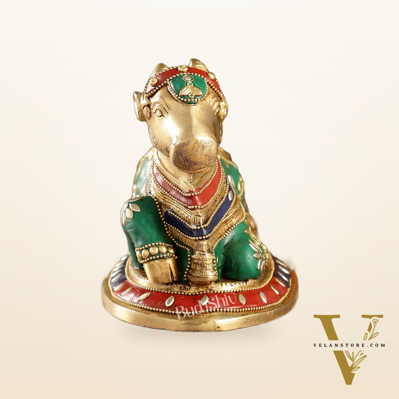 Auspicious Handcrafted Brass Nandi Statue unique 8"